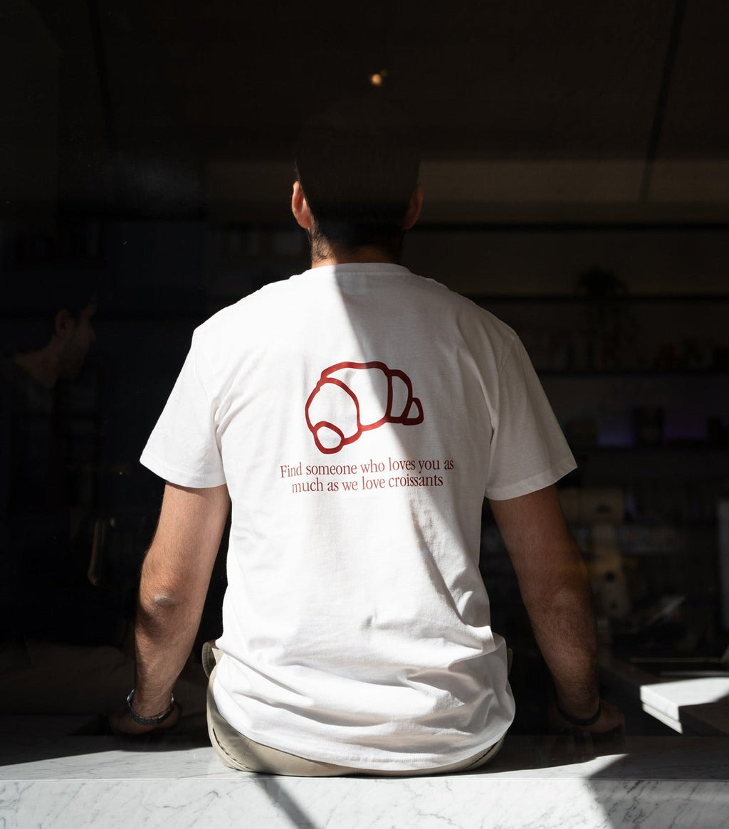 Brü Specialty Coffee 'Croissant' t-shirt — premium tee celebrating the art of the perfect pastry