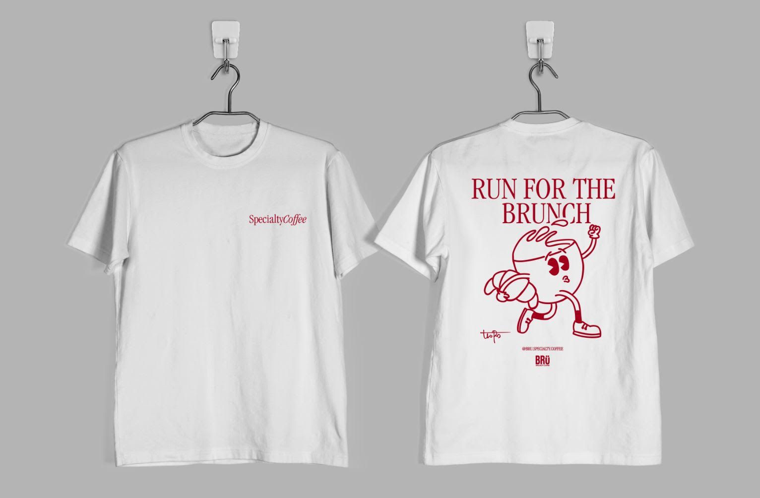 Brü Specialty Coffee 'Run for the Brunch' t-shirt — lifestyle tee for runners and brunch lovers