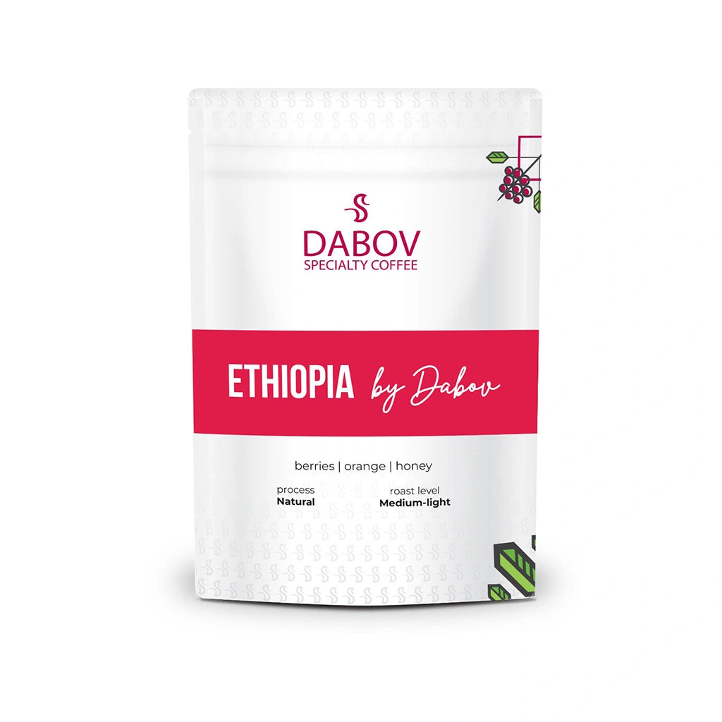 Ethiopia by Dabov specialty coffee beans — medium light roast, natural process Heirloom variety with notes of forest fruits, orange, and brown sugar