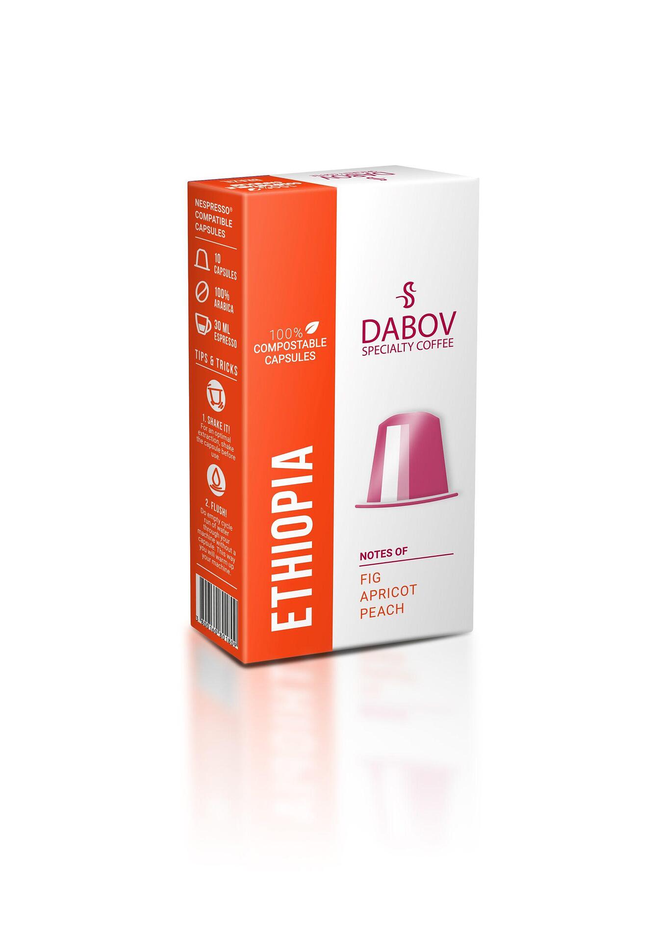 Ethiopia Nespresso-compatible coffee capsules by Dabov — 10 pods with notes of fig, apricot, and peach