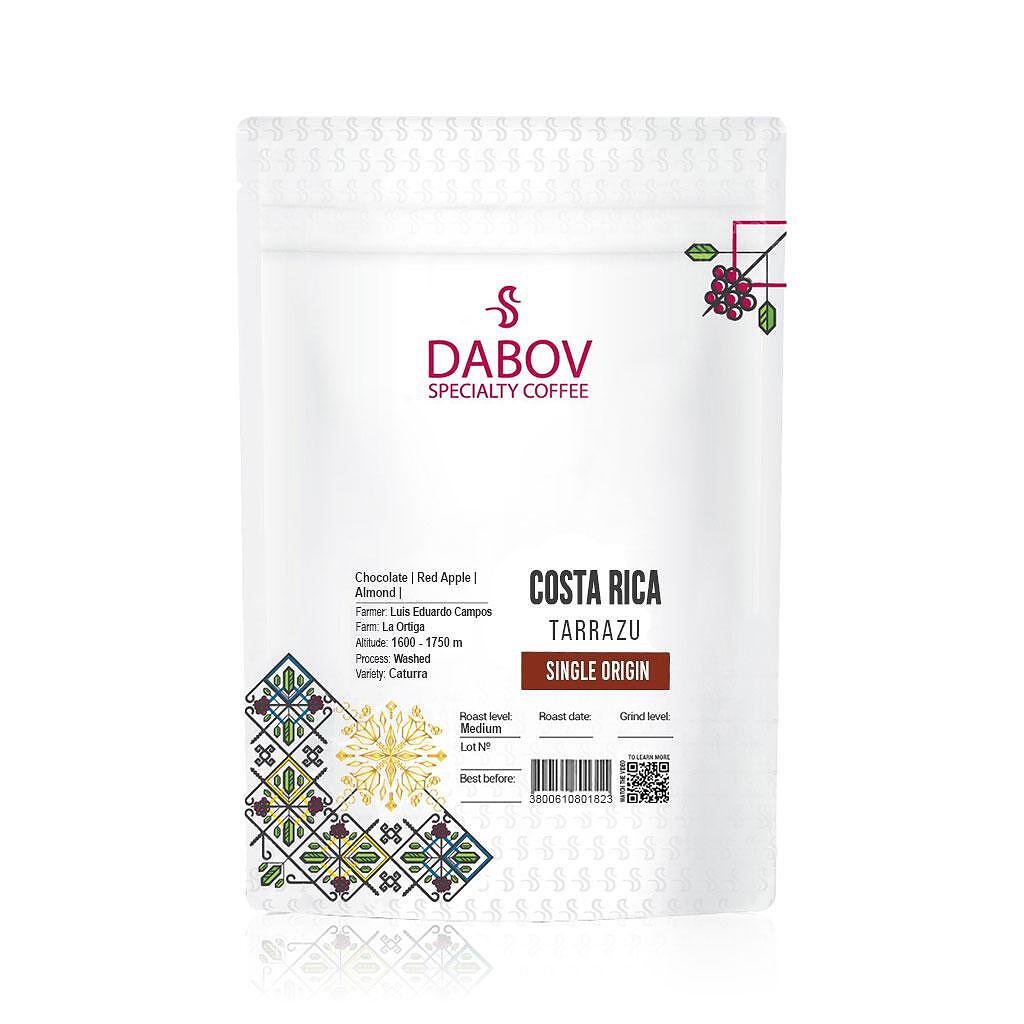 Costa Rica Tarrazu specialty coffee beans by Dabov — washed Caturra variety with notes of chocolate, red apple, and almond